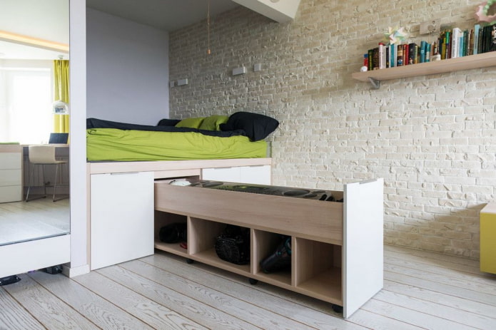 Podium bed with drawers