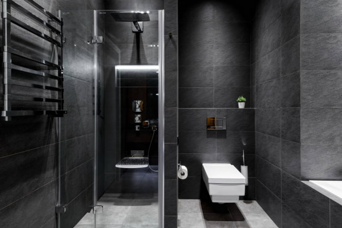 black tiles in the bathroom