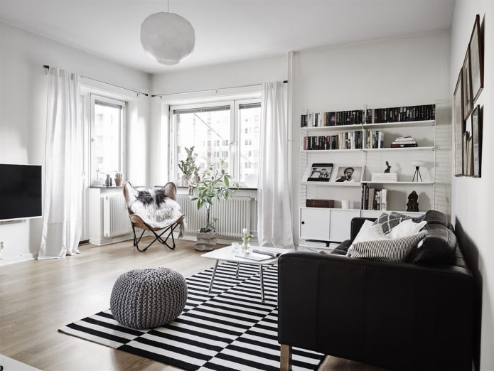 black and white living room