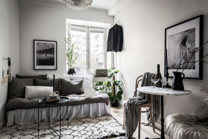 black accents in the white room
