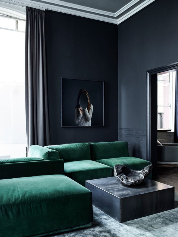 emerald sofa in the living room