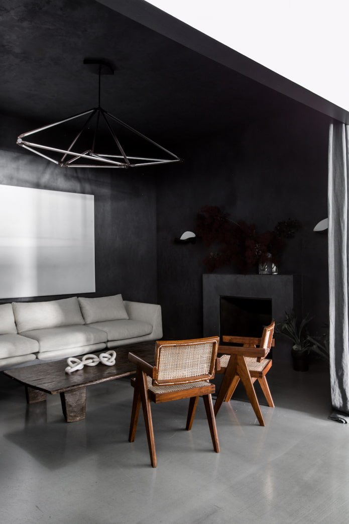 black walls and ceiling
