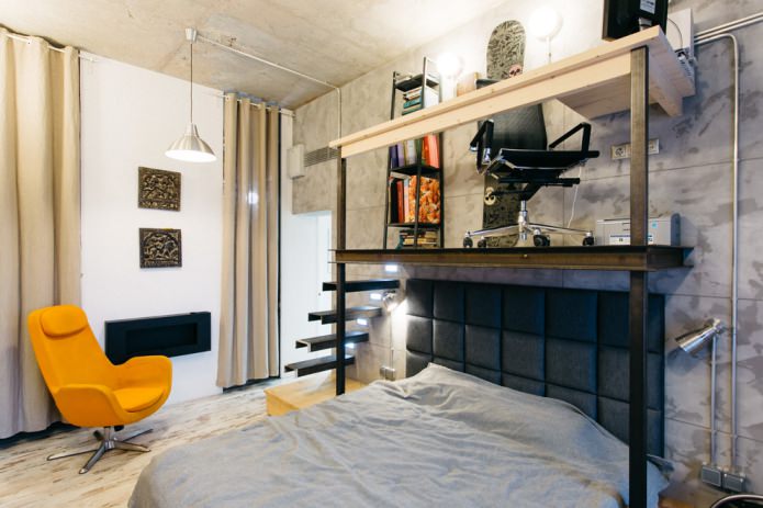 stylish bedroom in loft style