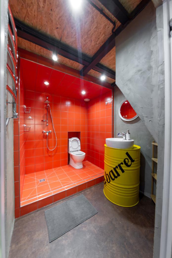 yellow barrel in bathroom design