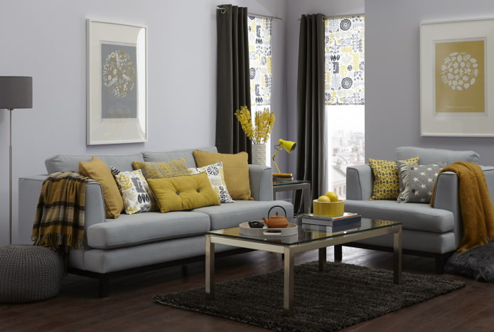 gray-yellow living room