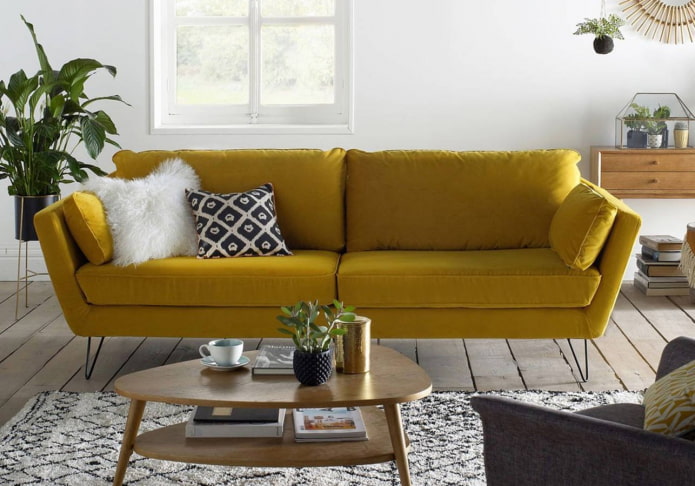 yellow sofa in a bright living room