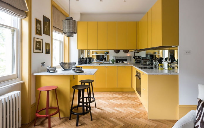 yellow kitchen set