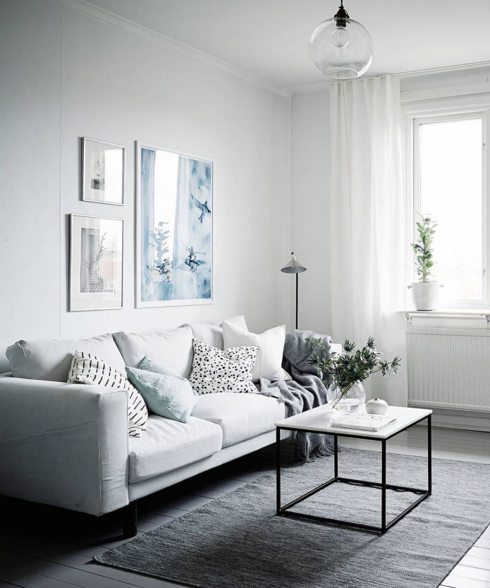living room with white sofa