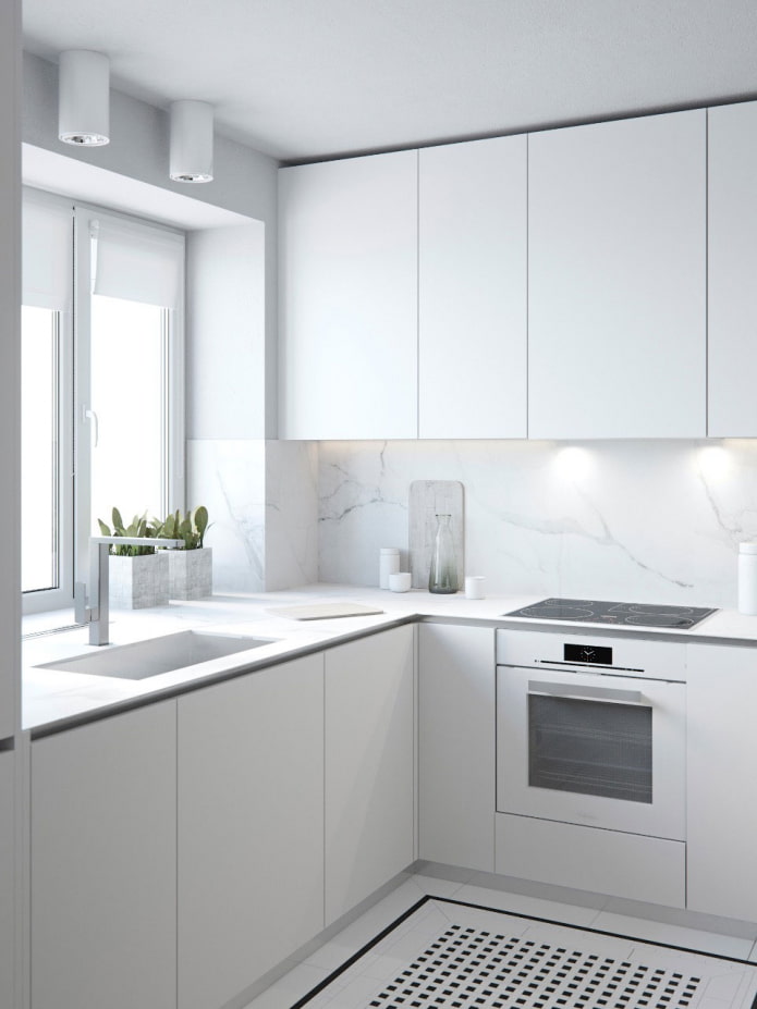 white kitchen in the style of minimalism