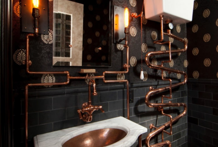 copper pipes in the interior