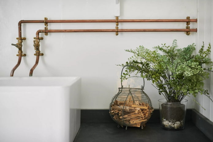 copper pipes in the bathroom