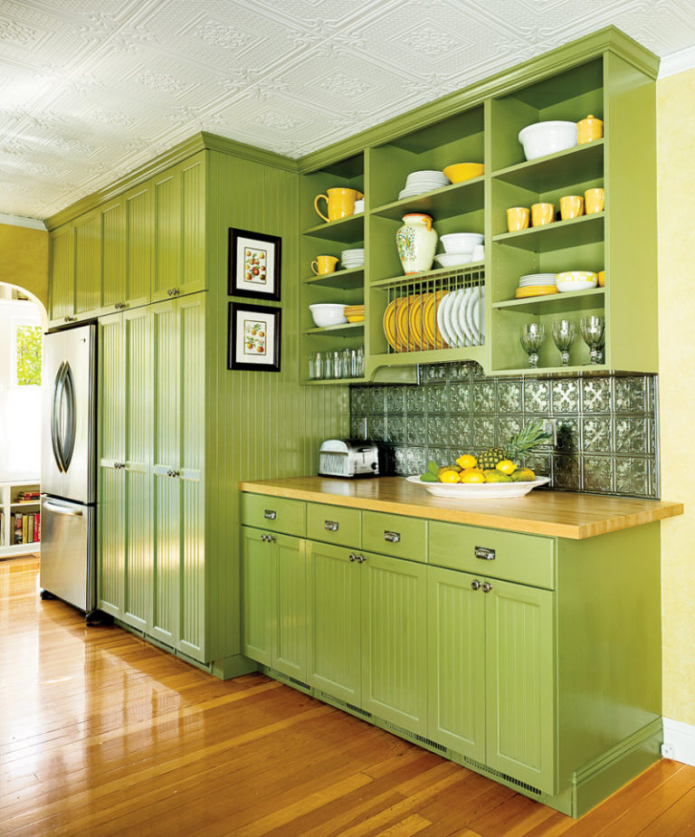 green and yellow kitchen