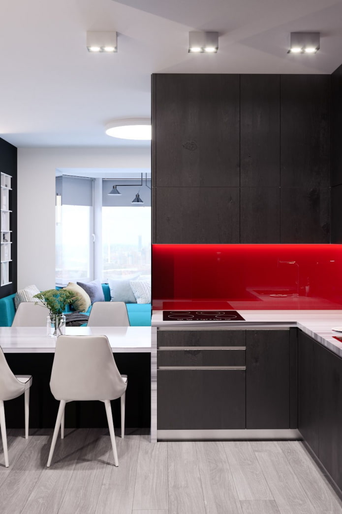 combination of wenge with red in the kitchen