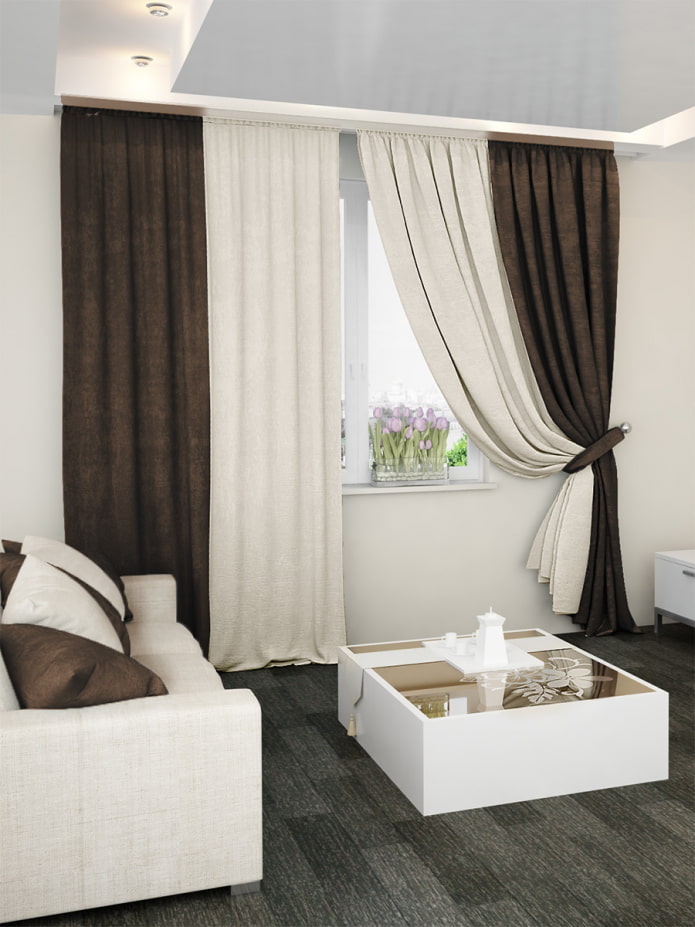 brown curtains with white