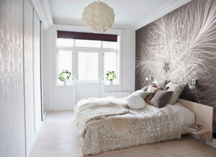 white wallpaper in the bedroom