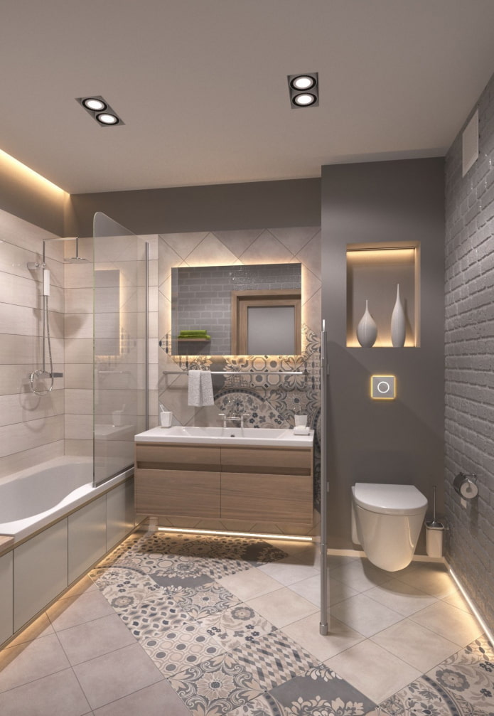 lighting of the floor and niches in the bathroom