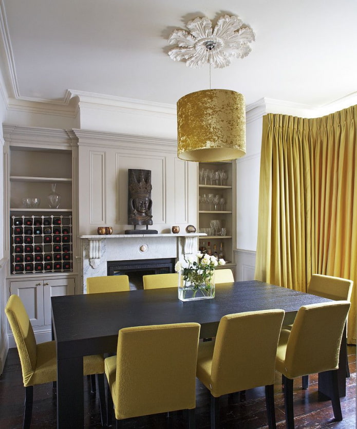 gold lampshade in the kitchen