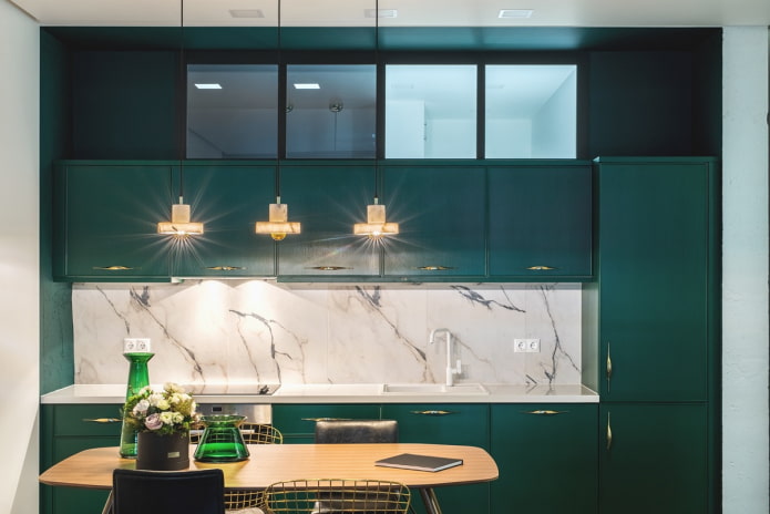 emerald kitchen with gold