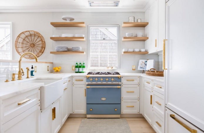white kitchen with gold