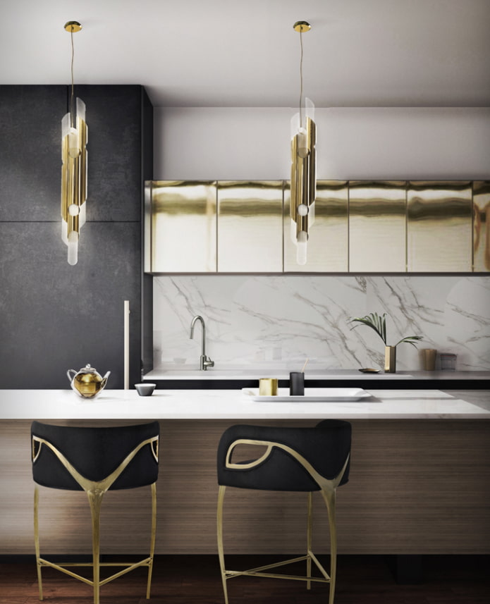 minimalistische Küche mit Gold