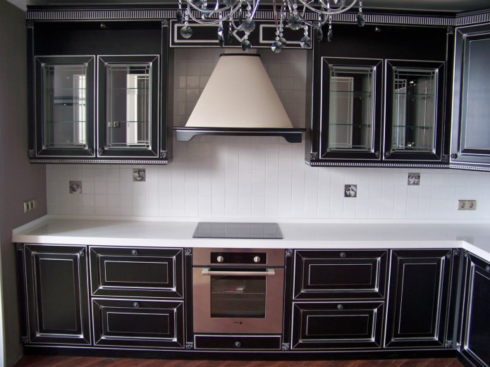 black kitchen with patina