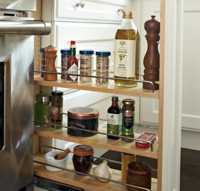 pull-out wooden rack with spices