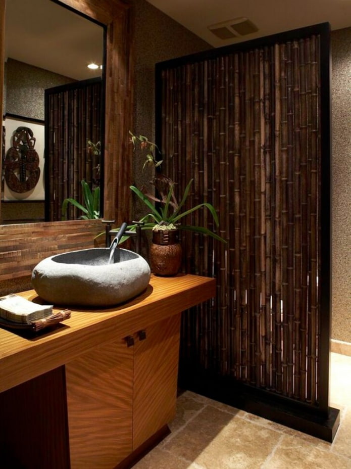 bath zoning with bamboo stalks
