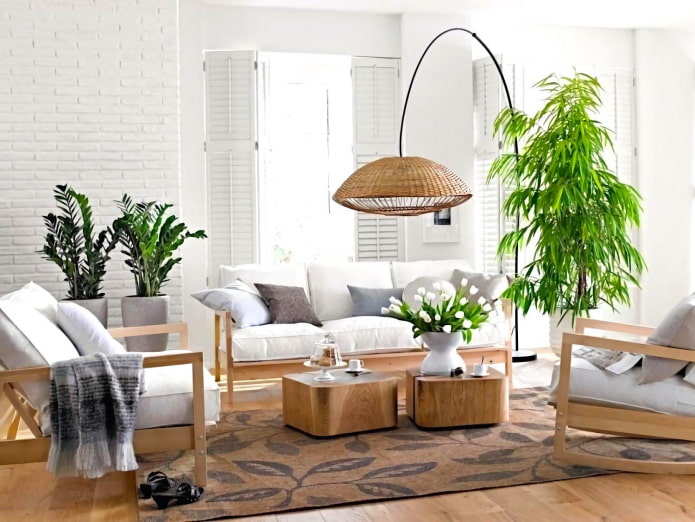 living room with indoor bamboo in a pot
