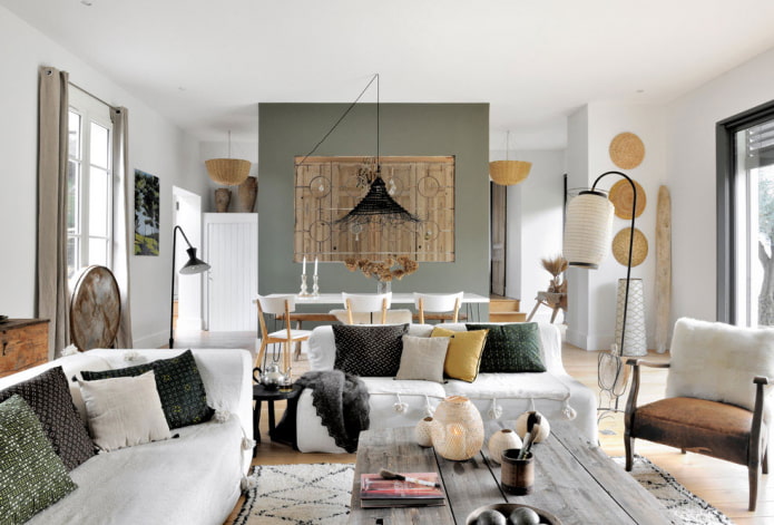 cozy living room in ethnic style