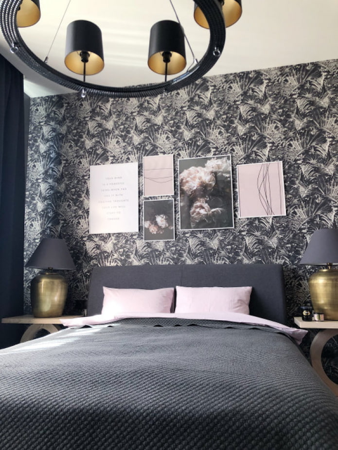 stilvolles graues und rosa Schlafzimmer