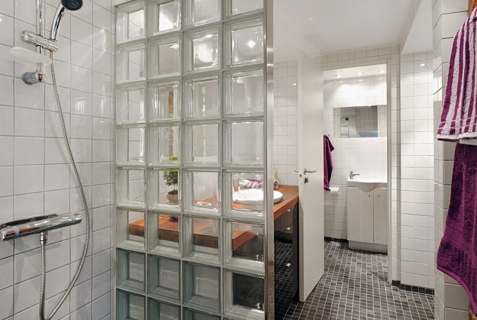 partition of glass blocks in the bathroom