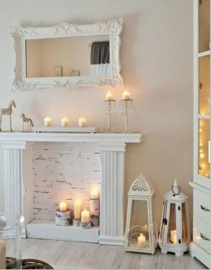 Candles in a false fireplace