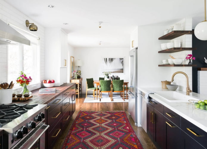 carpet in a two-row kitchen