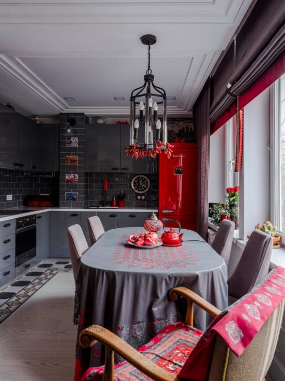 black and red kitchen