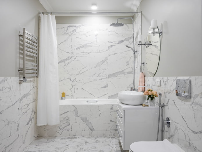 Mga tile ng marmol para sa kalahating pader at shower room