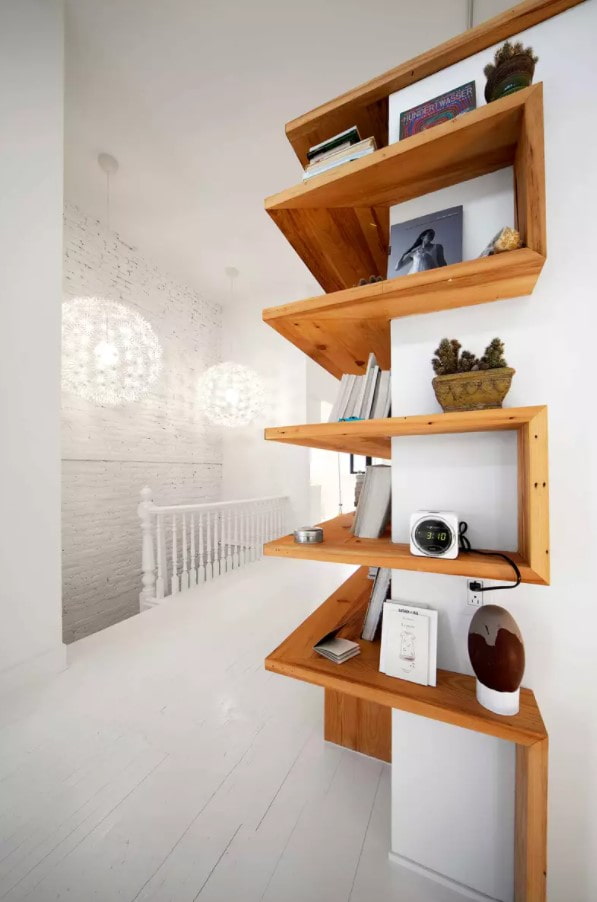 shelving on the outer corner