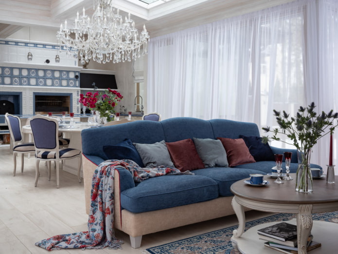 Neoclassical kitchen-living room design