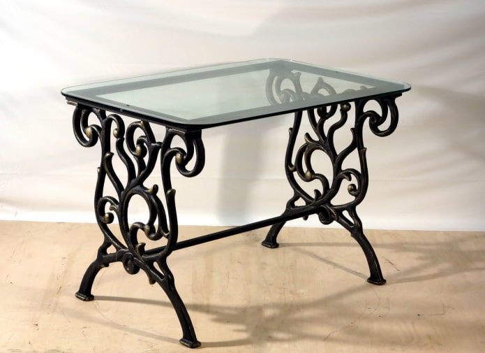 wrought iron table with glass