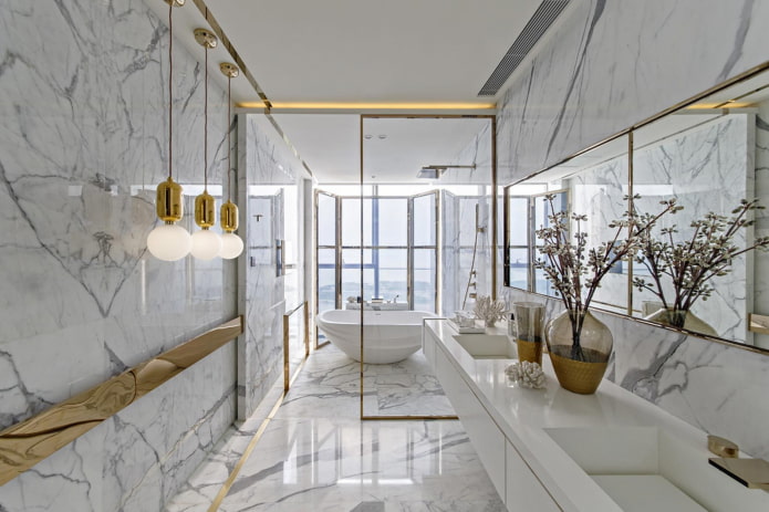 fürdőszoba dekoráció márvánnyal arannyal