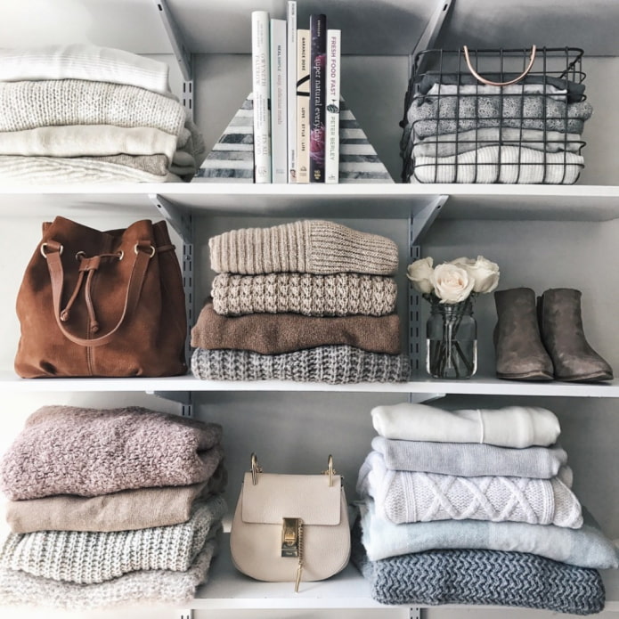 knitted sweaters on the shelves