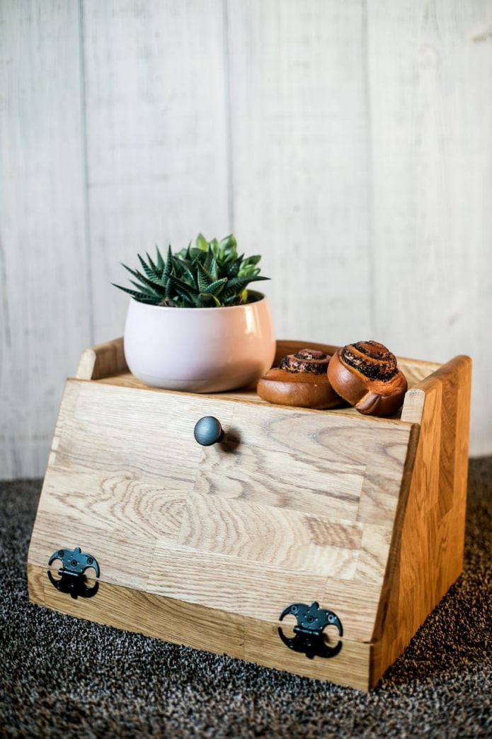 Wooden bread bin with shelf