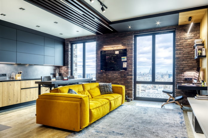 bright sofa in the loft style