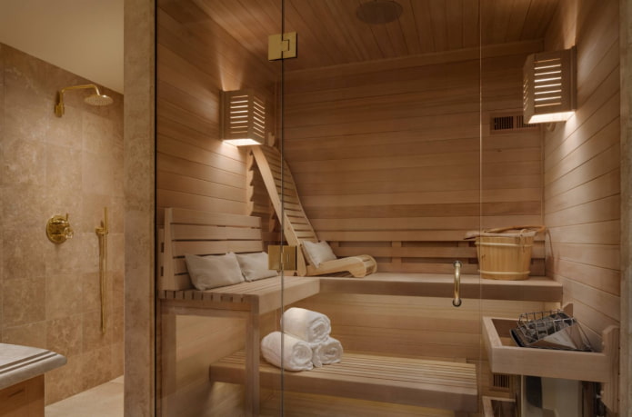 wooden sauna in a modern style