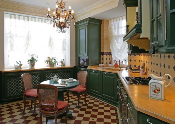 kitchen with green facades
