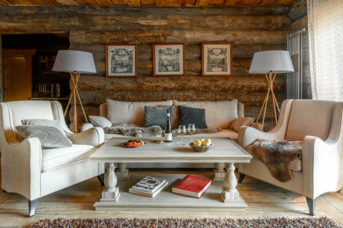 Sofa area with chalet elements