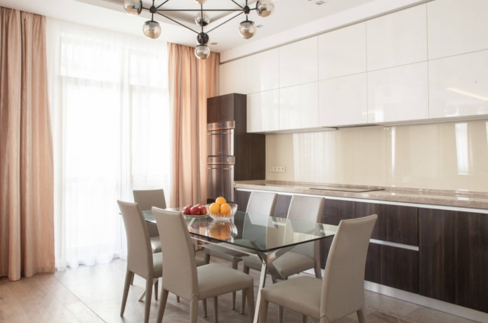 curtains in a spacious kitchen