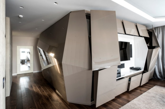 wardrobe of an unusual shape in the living room