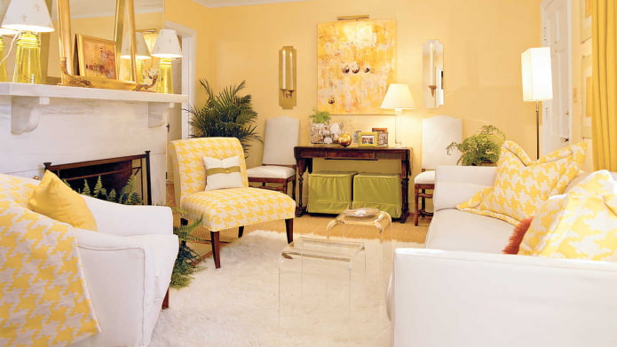 living room in honey-yellow tones