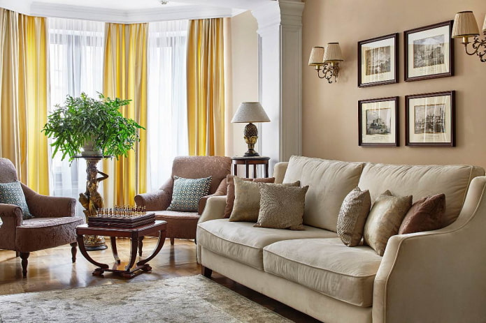 light yellow curtains in the living room