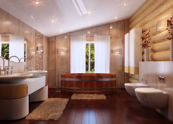 white glossy stretch ceiling in the bathroom
